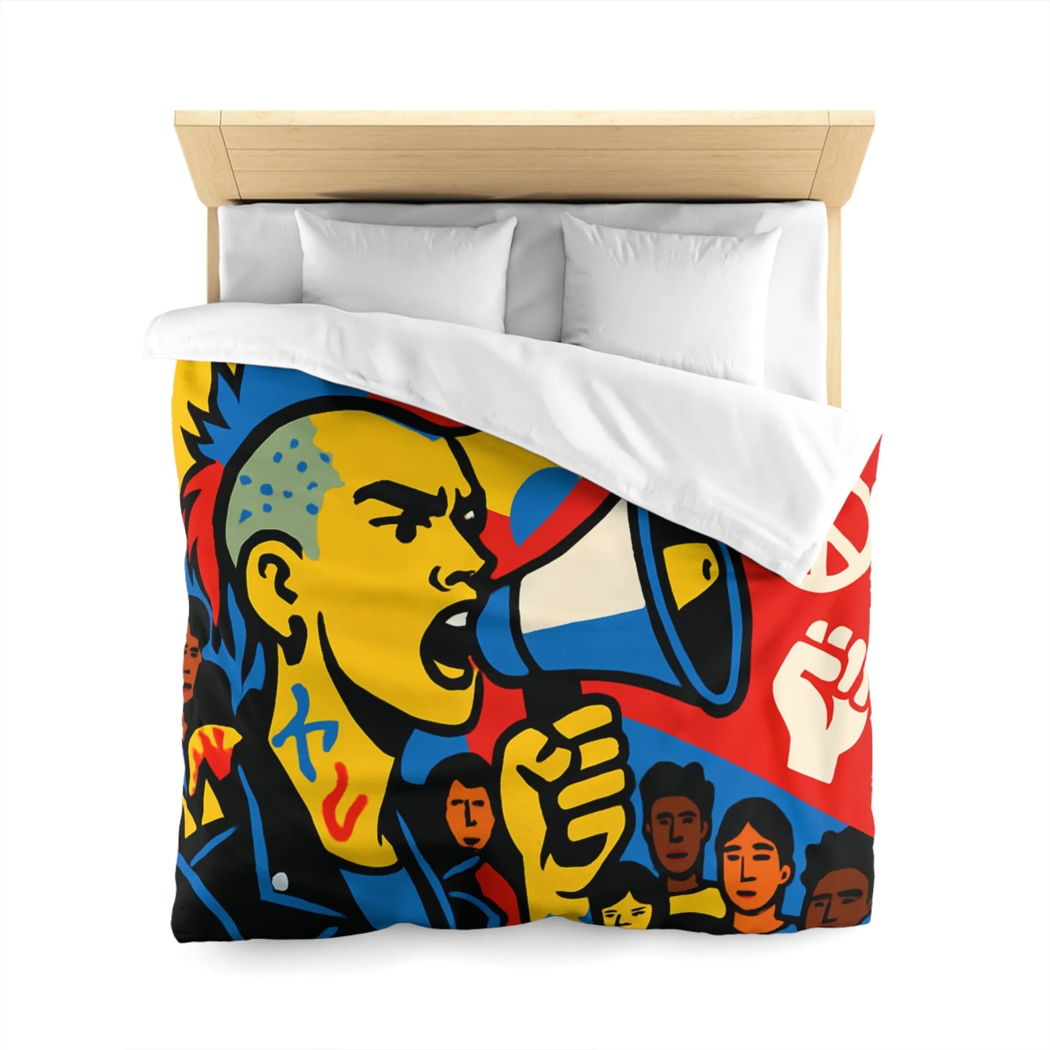 Housse de couette colorée avec illustration dynamique de manifestant engagé pour la paix