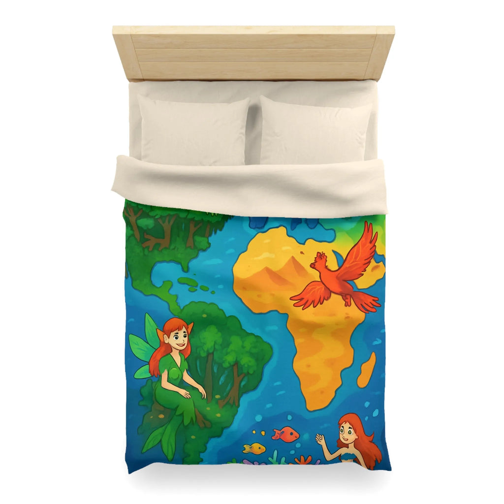Housse de couette fantastique colorée avec créatures élémentaires de la terre, de l'air et de l'eau