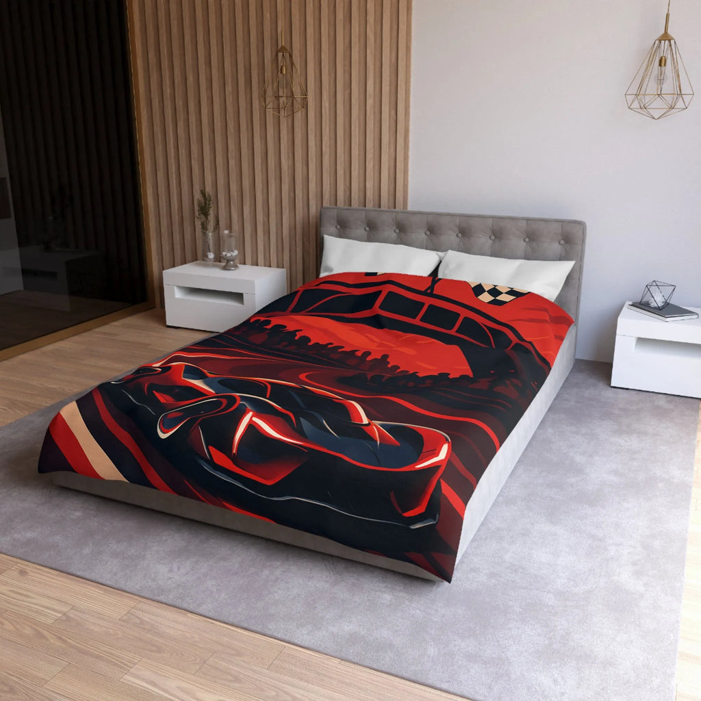 Housse de couette avec design de voiture de course rouge moderne sur circuit sinueux
