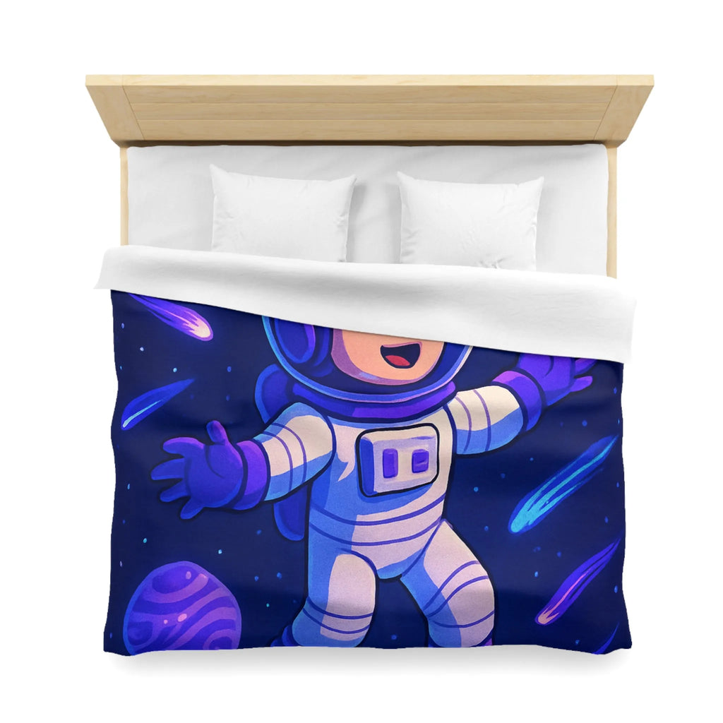 Housse de couette enfant thème espace avec astronaute et planètes colorées violettes