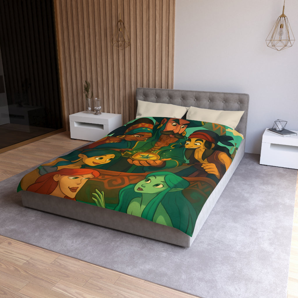 Housse de couette pirate et sirènes avec trésor sur mer émeraude et ciel