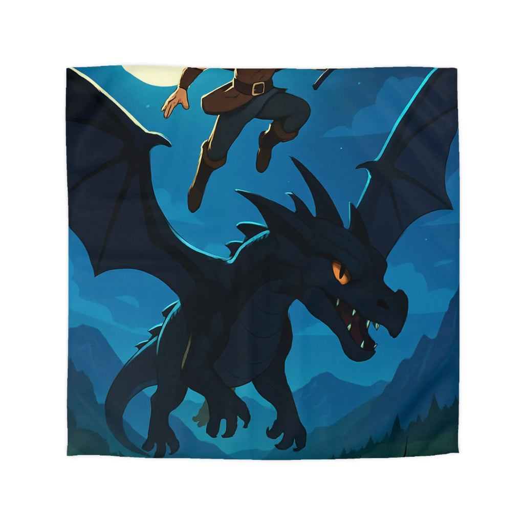 Housse de couette épique avec dragon volant et sorcier sous la pleine lune magique
