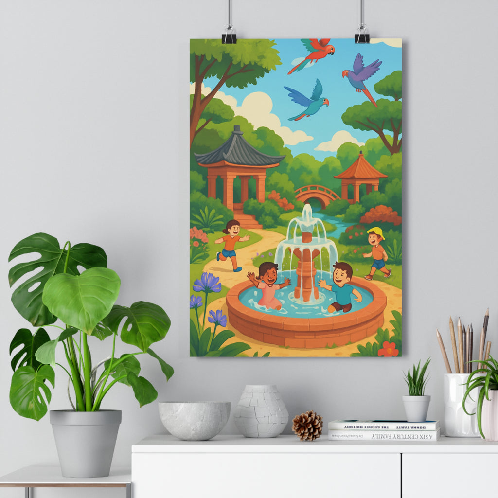 Poster décoratif jardin enfants joyeux coloré nature exotique salon chambre ambiance paisible moderne vibrant