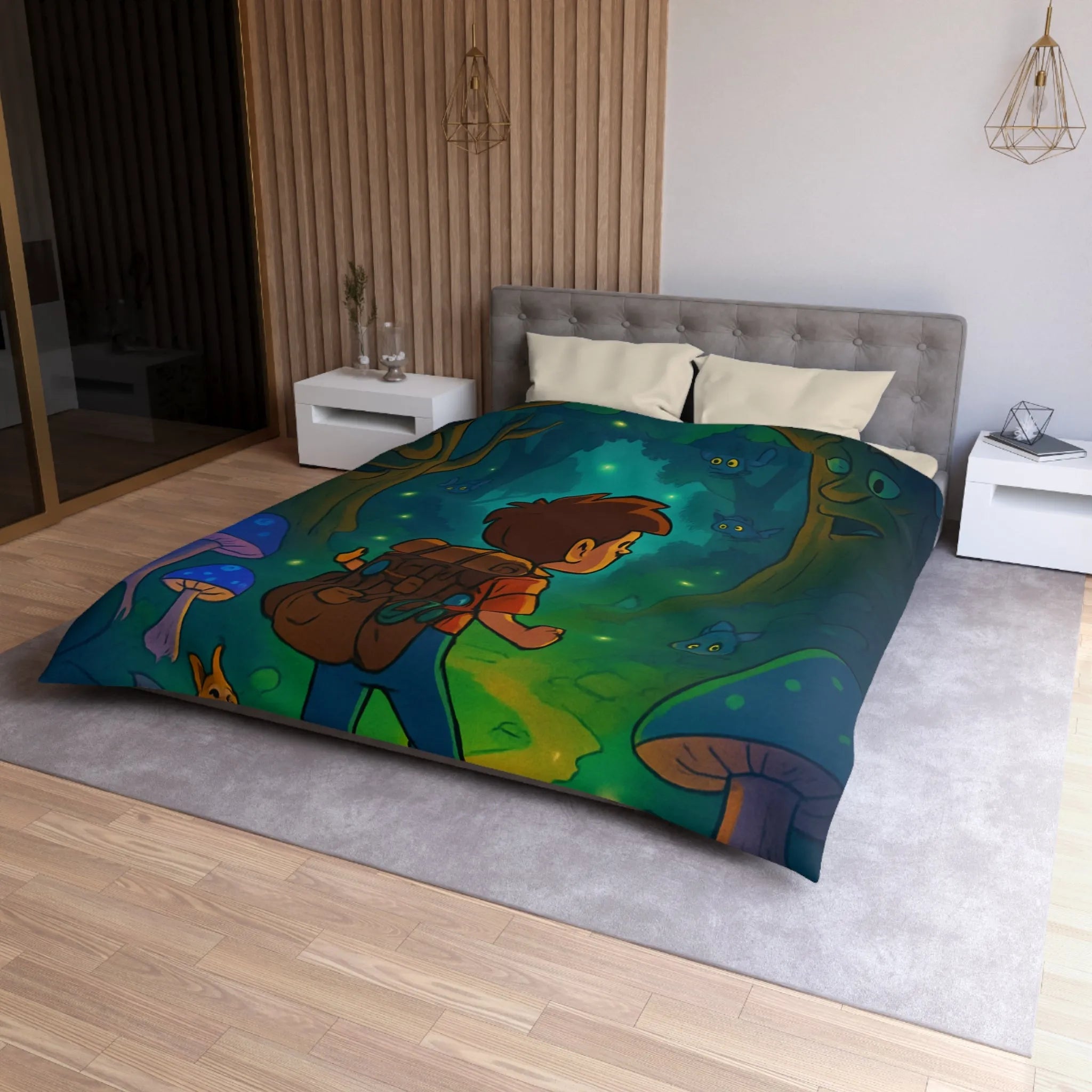 Housse de couette magique avec forêt enchantée lumineuse pour chambre d’enfant rêveuse