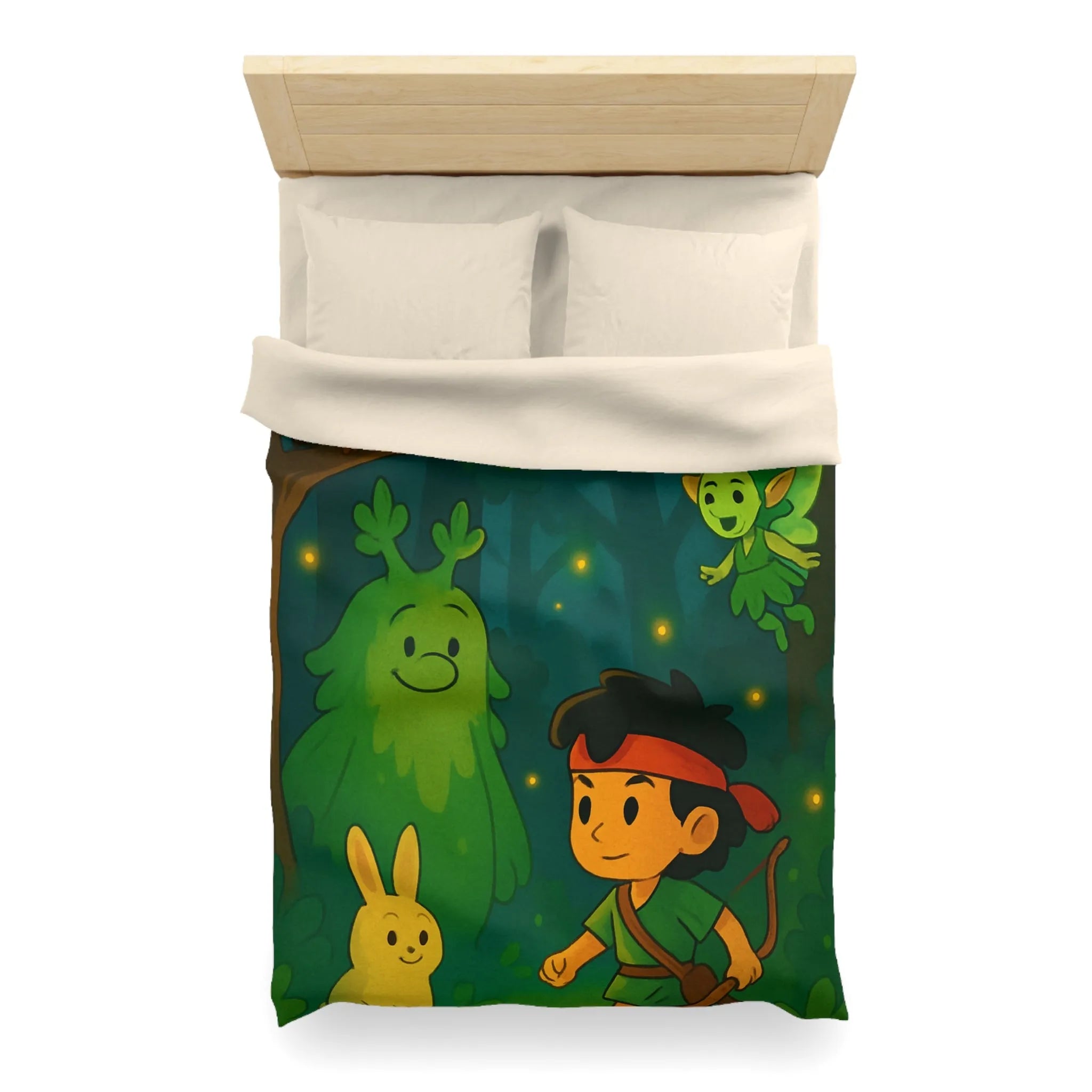 Housse de couette enfant illustrée avec scène de forêt enchantée et personnages magiques