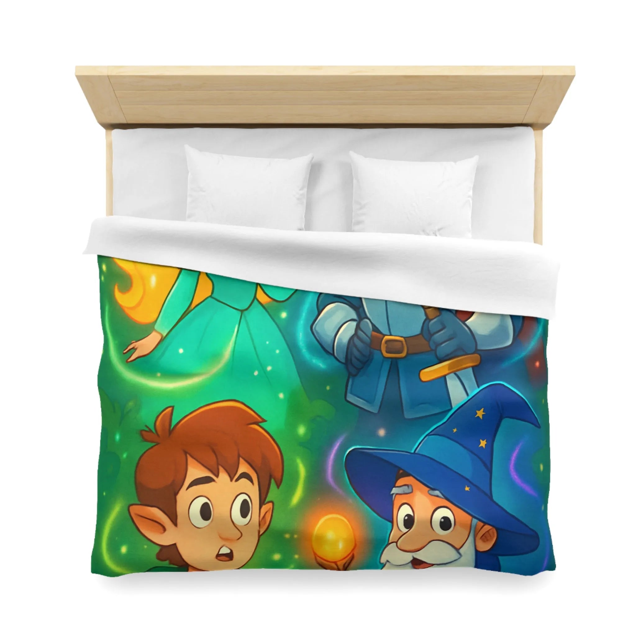 Housse de couette avec chevalier, magicien, princesse et elfes pour chambre enfant