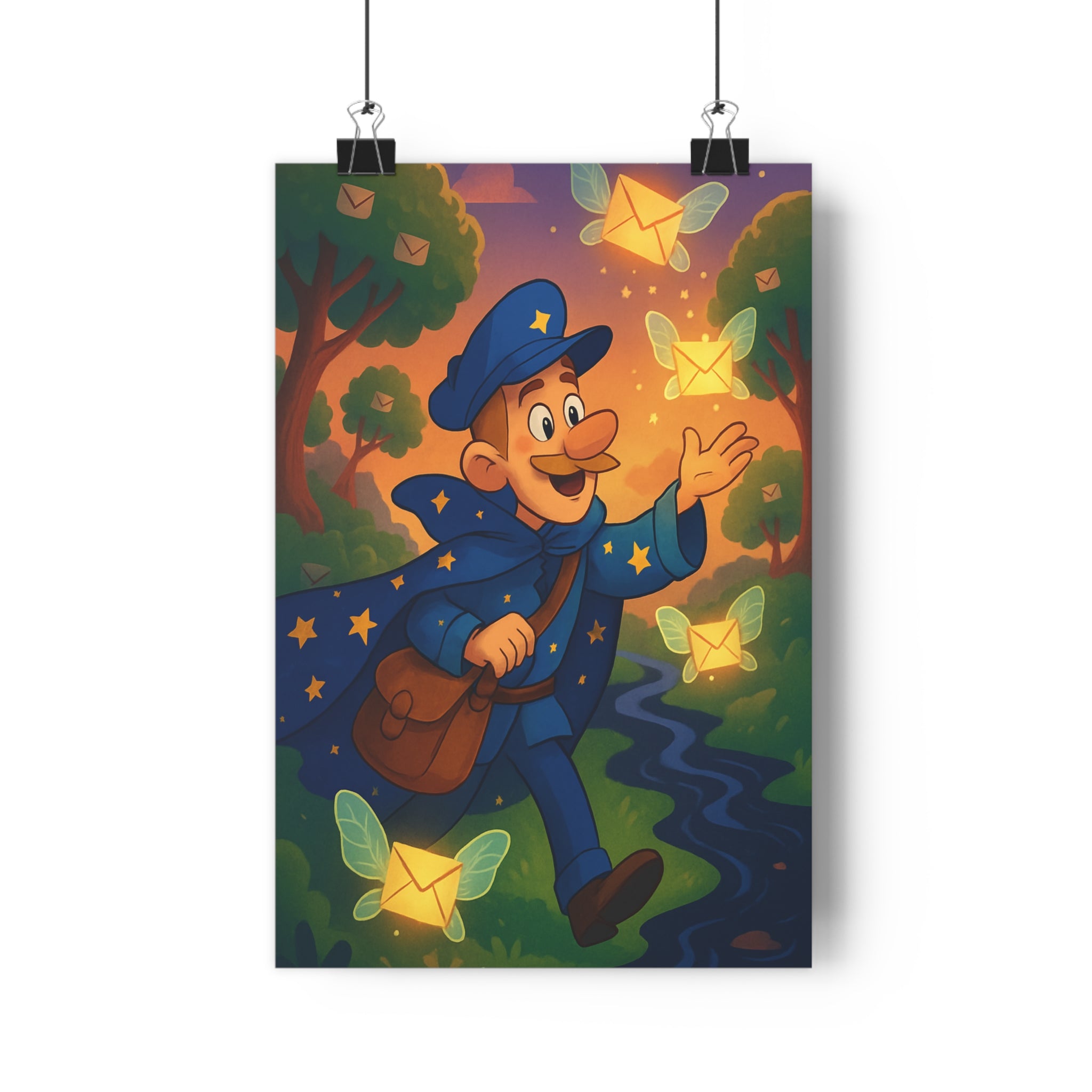 Poster décoratif féerique bleu orange enfant magique joyeux créatif mural vibrant paysage 30x46cm enchanteur