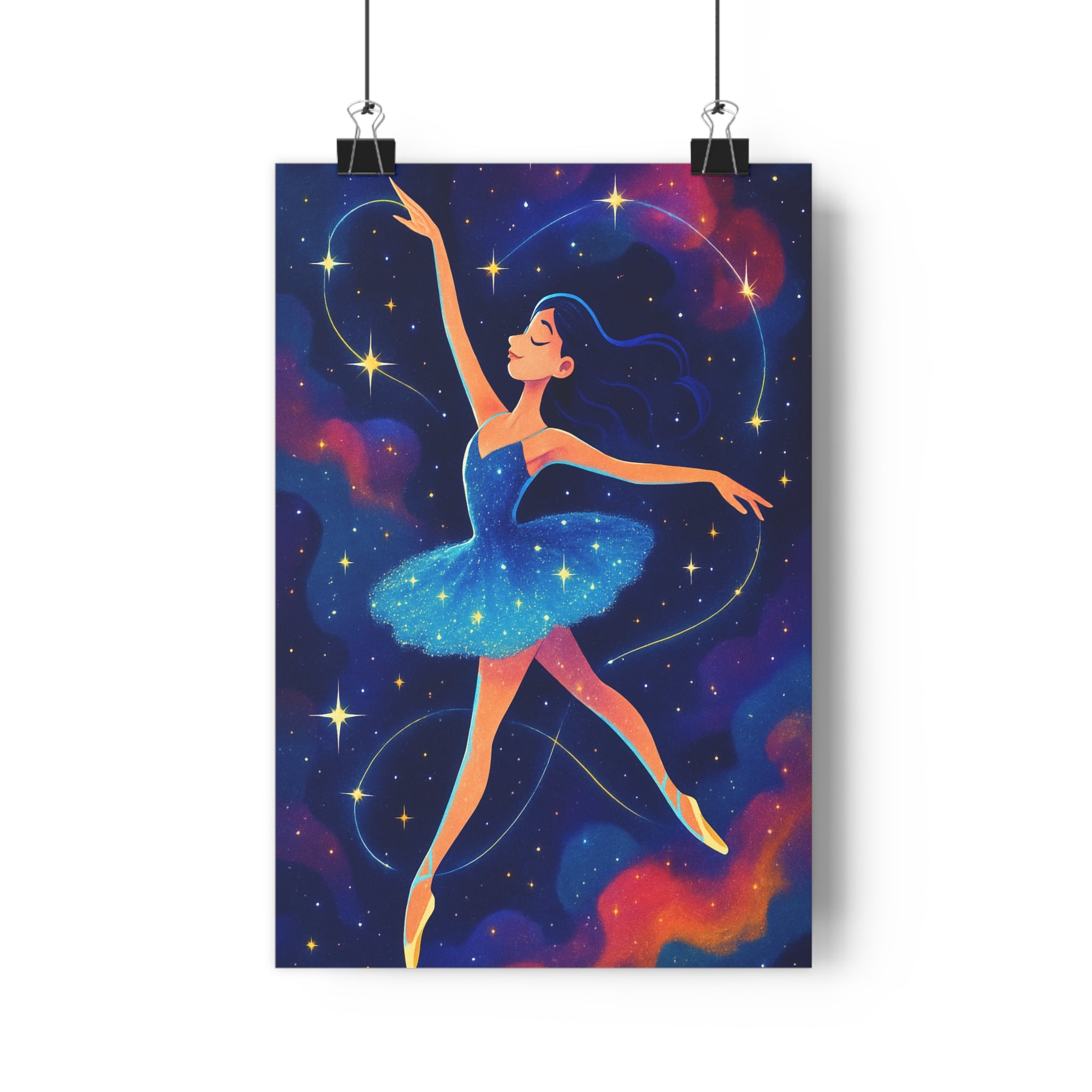 Poster décoratif danseuse bleu violet orange cartoon féerique apaisant chambre créatif artistique lumineux élégance
