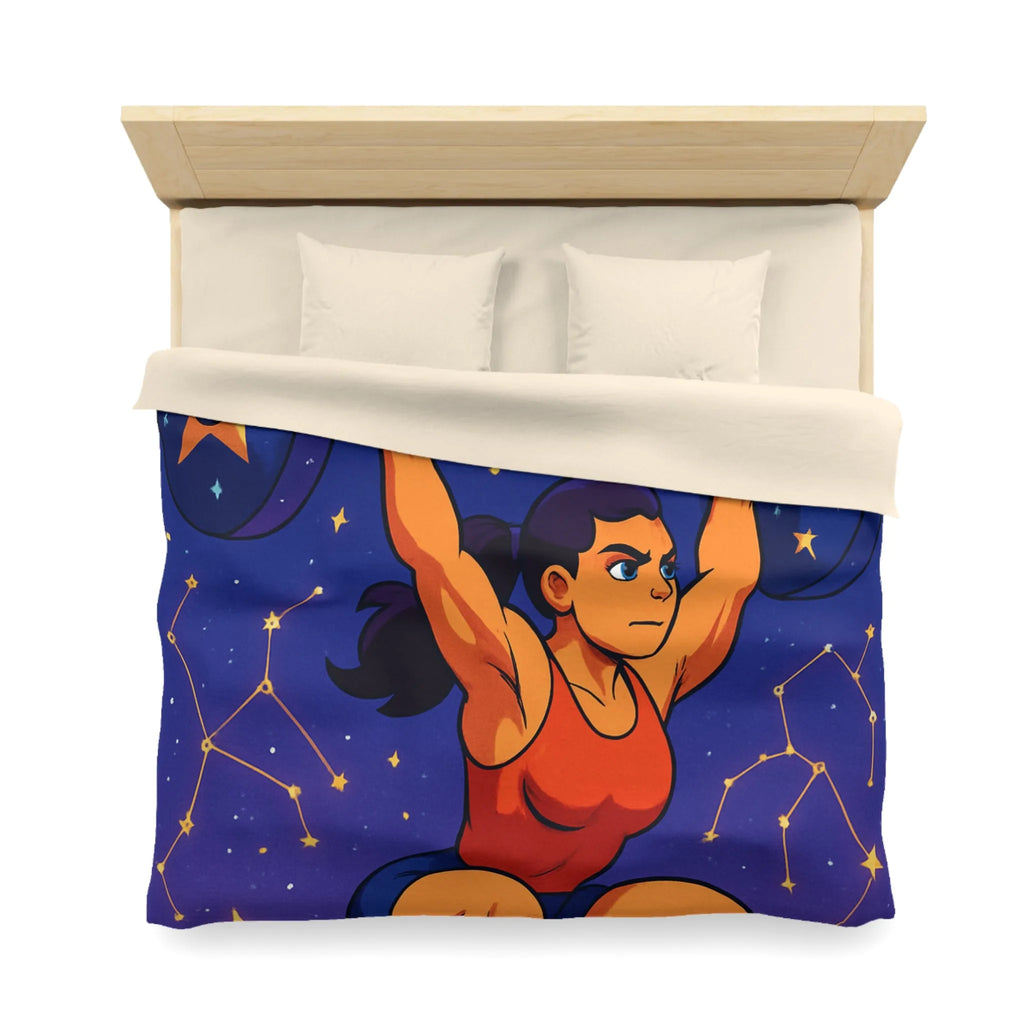 Housse de Couette Athlétique Femme Soulevant Poids Sous Ciel Étoilé et Constellations