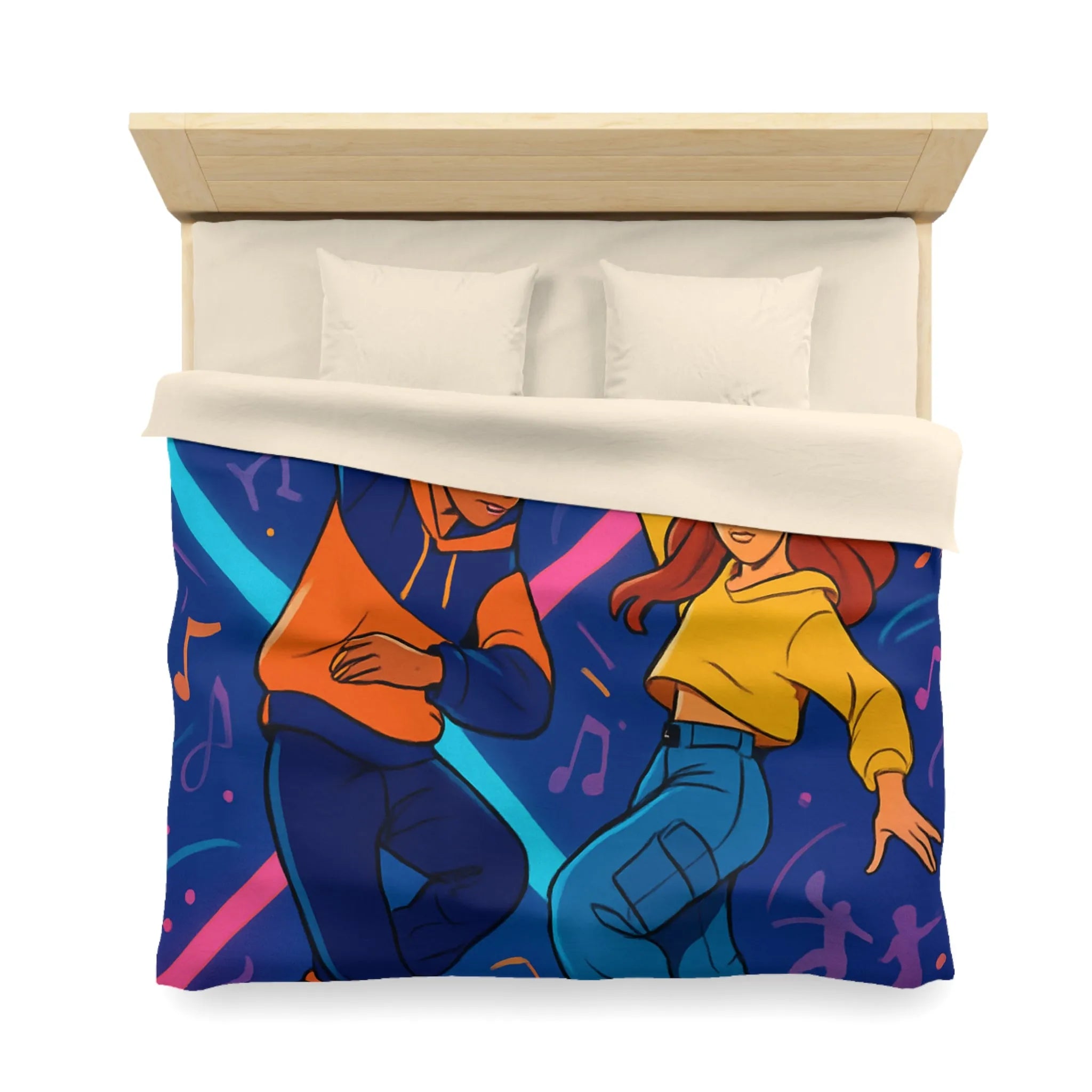 Housse de couette dynamique avec danseurs hip hop sur fond coloré et musical