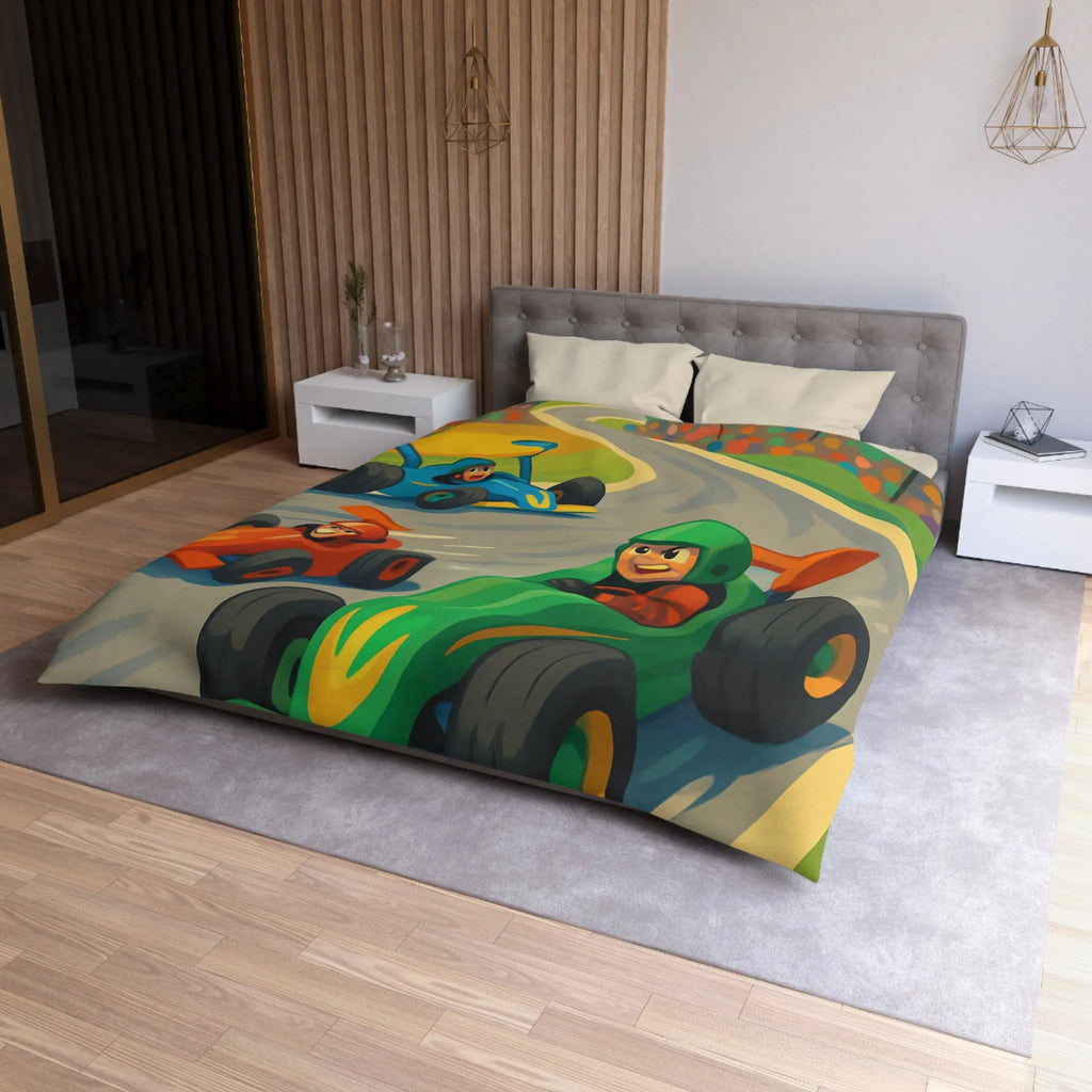 Housse de couette course de voitures pour chambre d'enfant ambiance rétro colorée