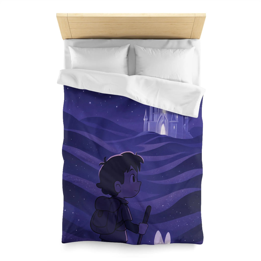 Housse de couette magique avec château céleste et promeneur nocturne scintillant
