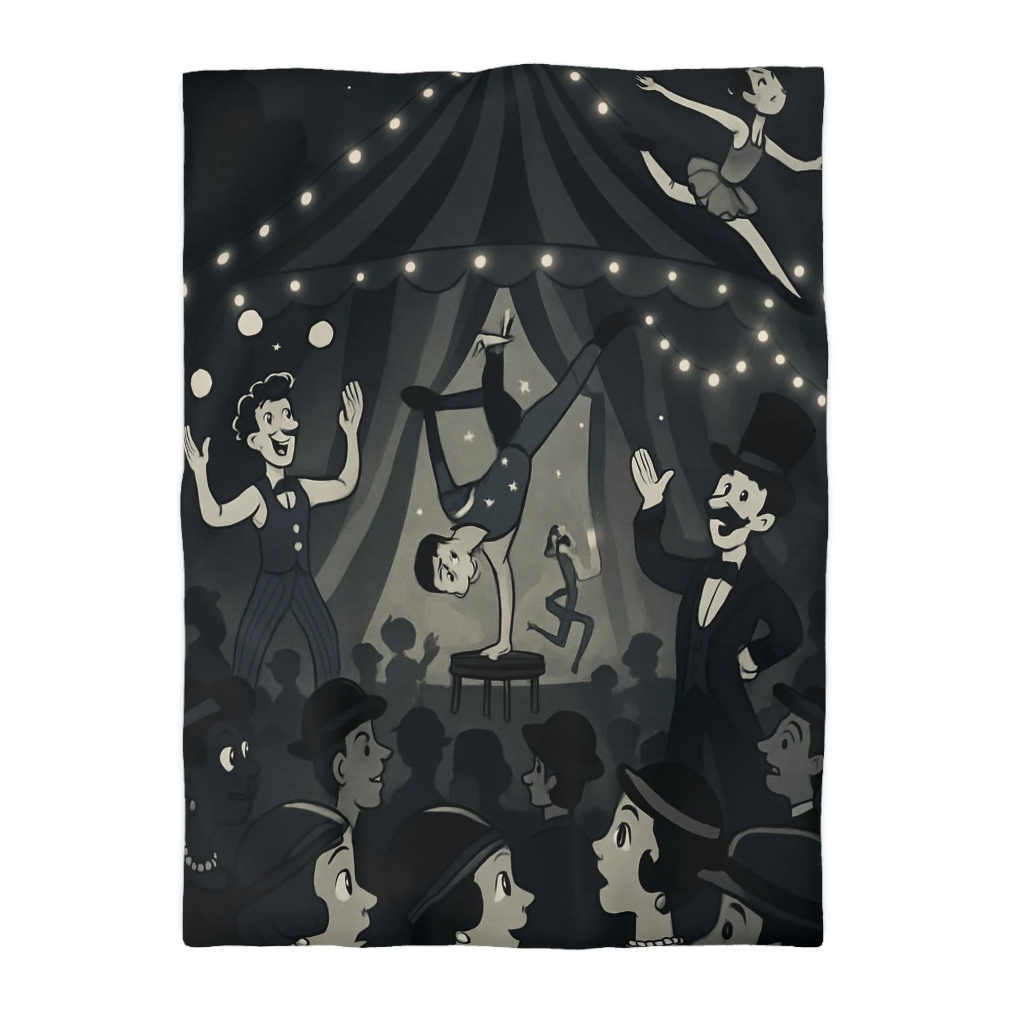 Cirque Rétro Magique: Artistes and Acrobates Vintages sous Chapiteau Illustre Nuit Étoilée