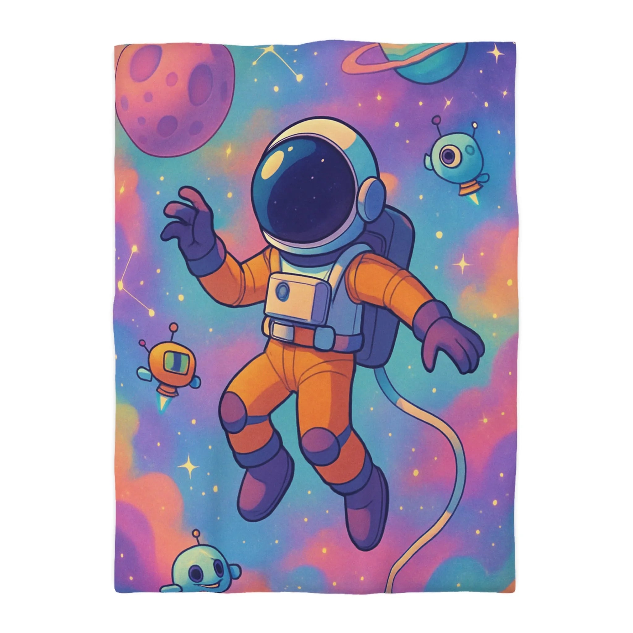 Housse de couette colorée spatiale avec astronaute, planètes et robots ludiques pour enfants