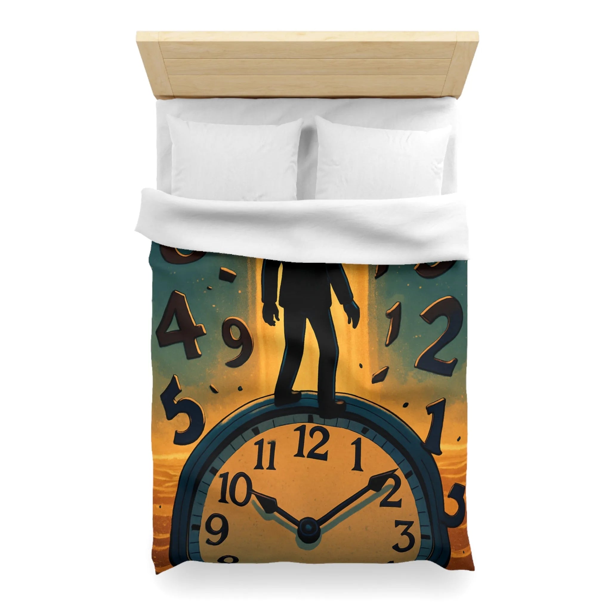 Housse de couette avec horloge mystique et voyageur des rêves en noir