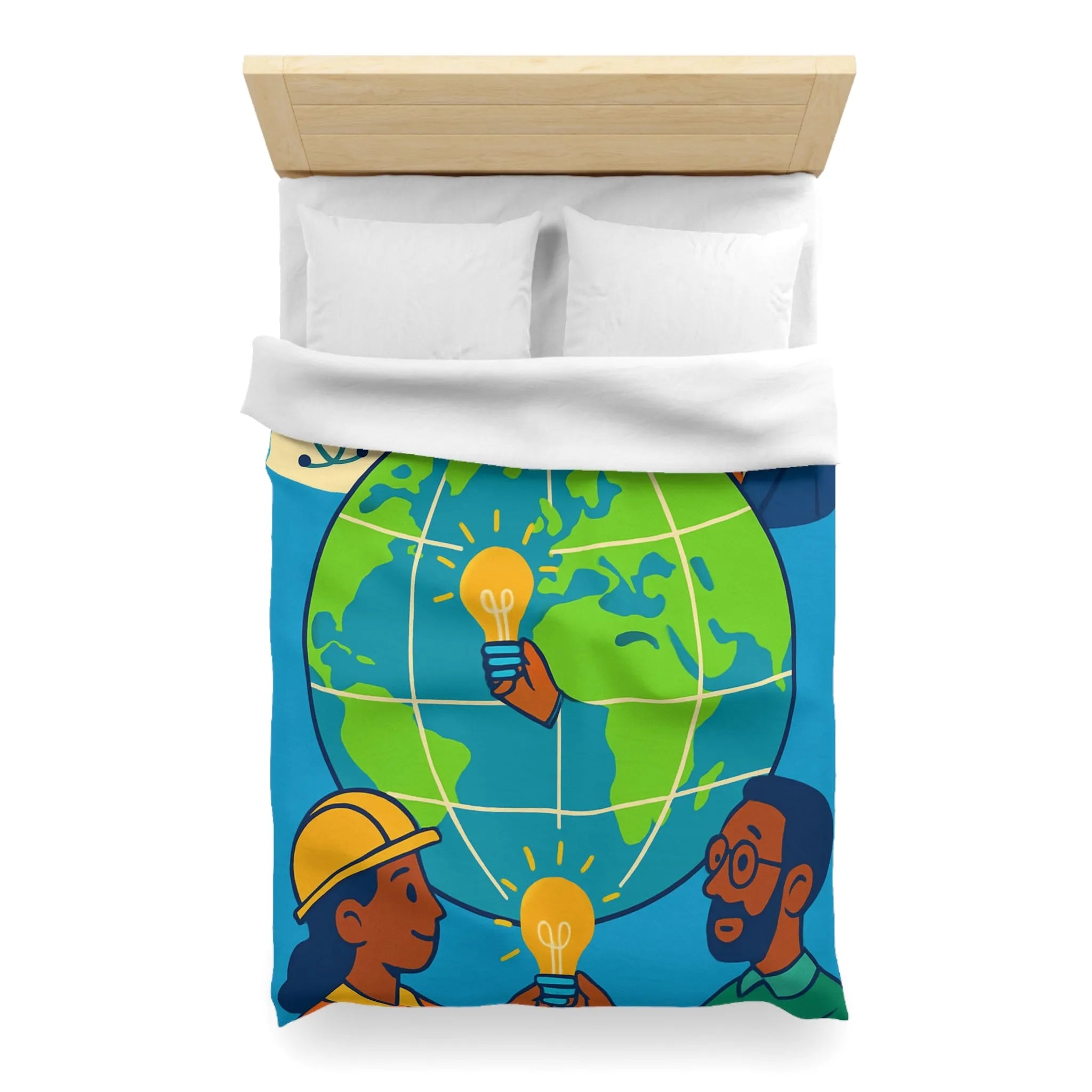 Housse de couette innovante avec globe, diversité et ampoules lumineuses pour un monde uni