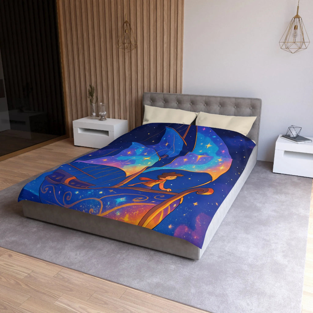 Housse de Couette Enchantée: Bateau Stardust Voyageant Dans l'Univers Étoilé pour Enfants
