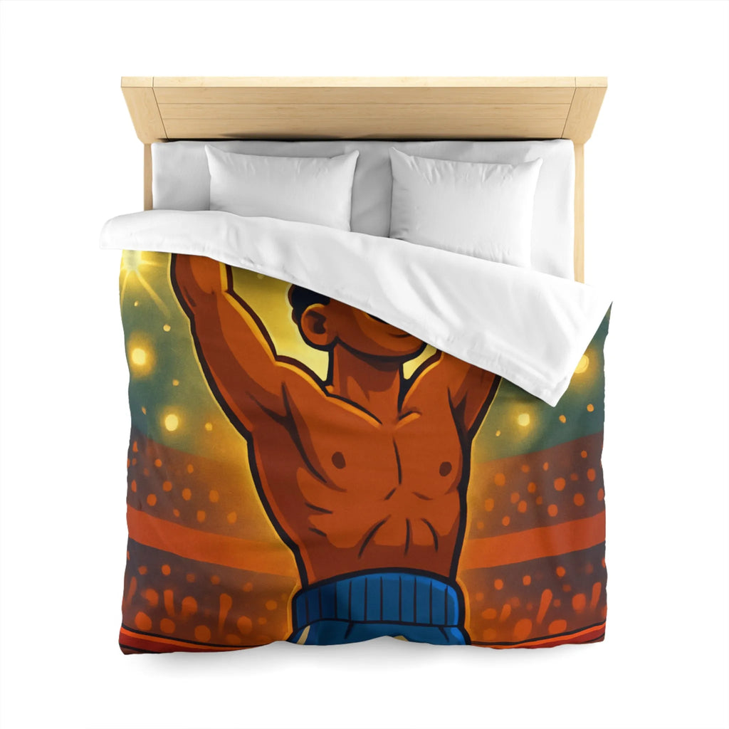 Housse de couette colorée avec boxeur victorieux et étoiles lumineuses illustrées