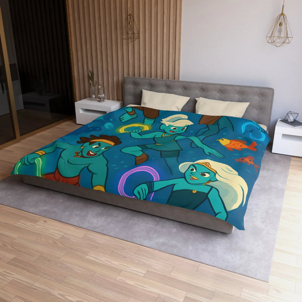 Ensemble de sirènes joyeuses aux cercles lumineux sous la mer, Housse de couette élégante