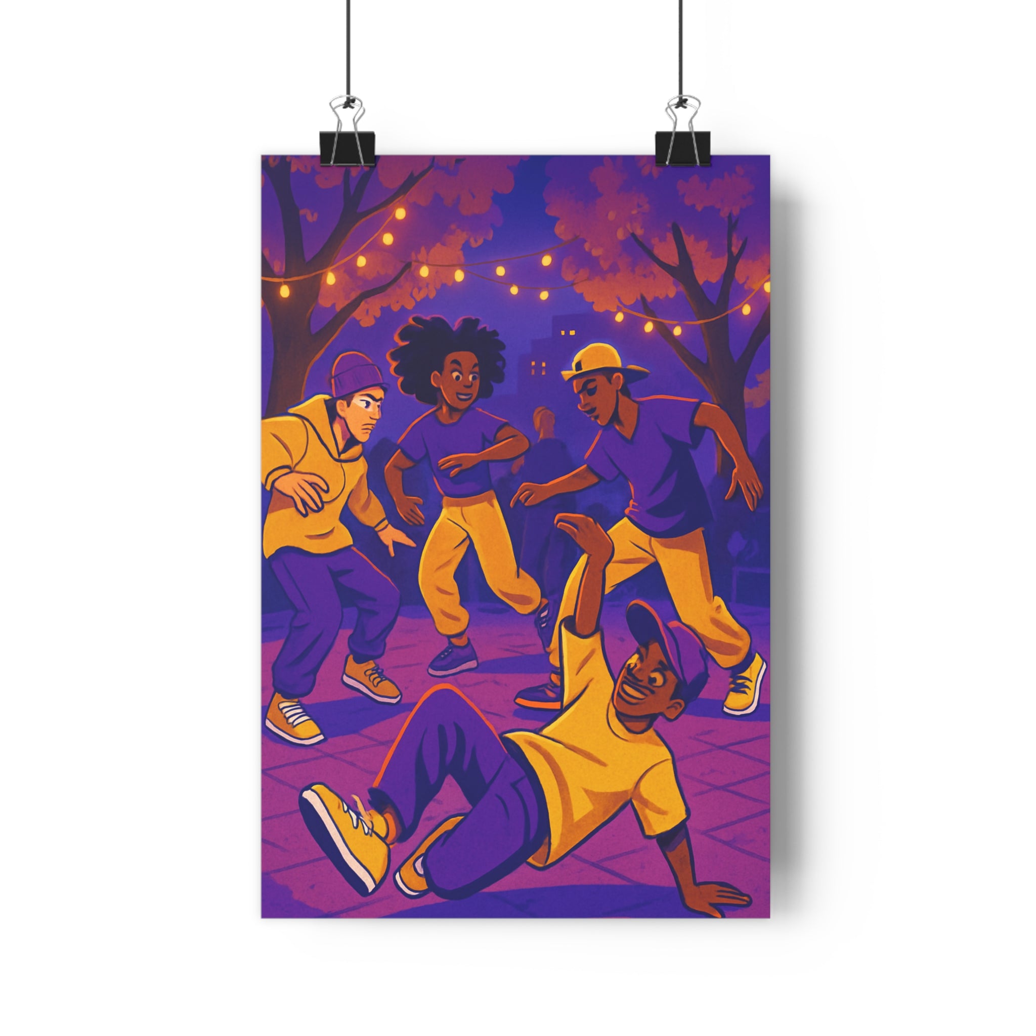 Poster décoratif anime danse violet jaune orange joyeux salon chambre moderne vibrant dynamique élégant