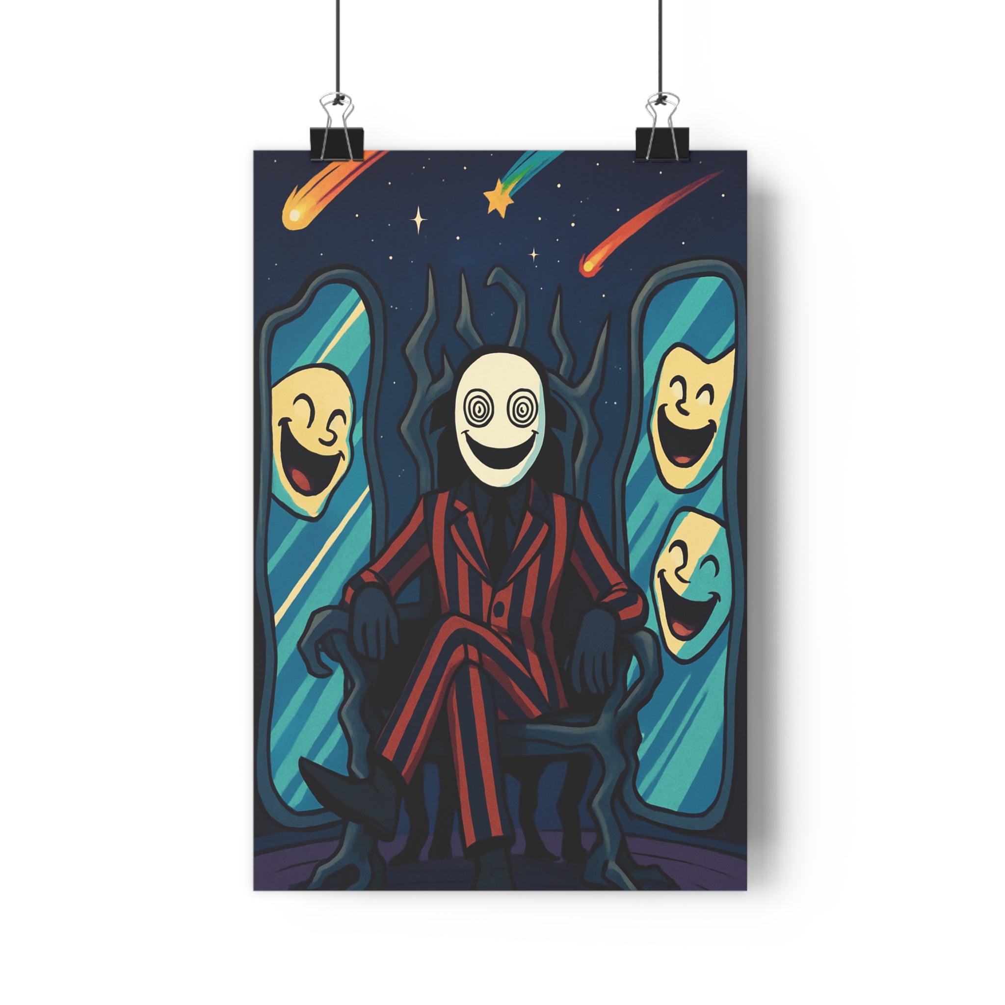 Poster décoratif mystérieux rouge noir magique moderne salon chambre design contrasté miroir trône étoilé