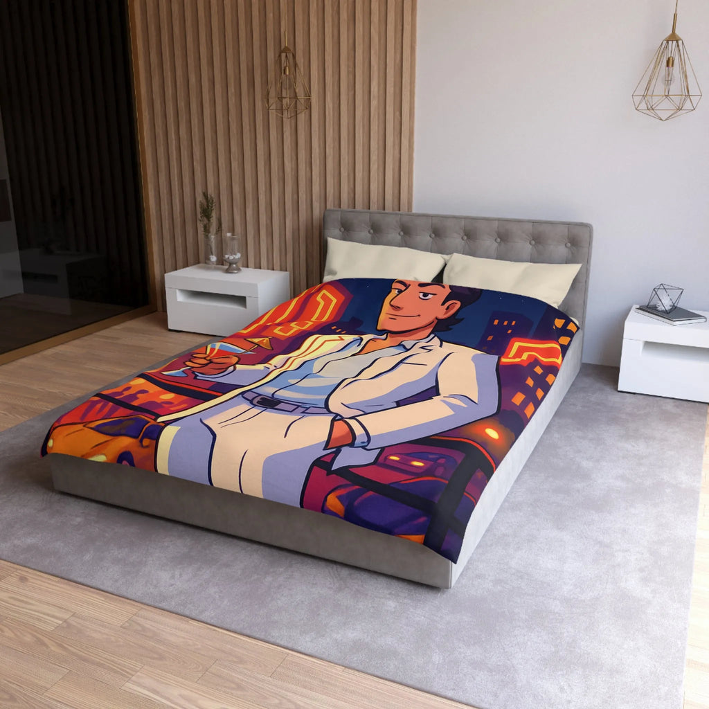 Housse de Couette Élégante avec Illustration Nocturne, Martini et Élégant Costume Blanc