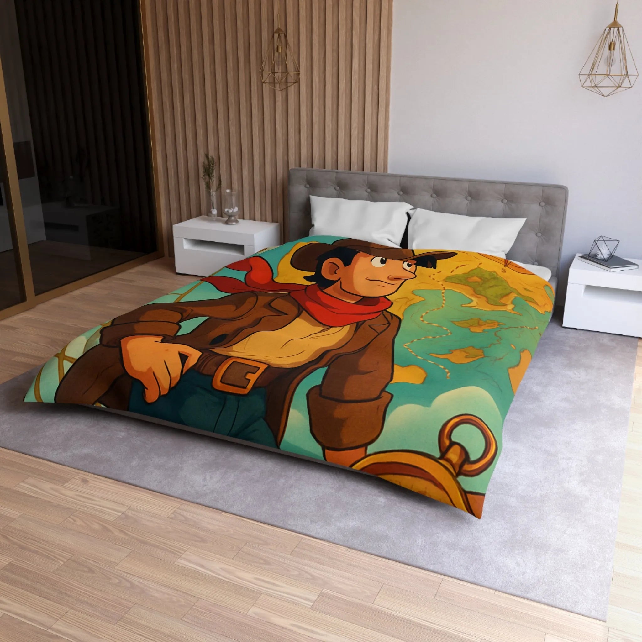 Aventure en Haute Mer avec Explorateur et Carte au Trésor, Housse de Couette Unique