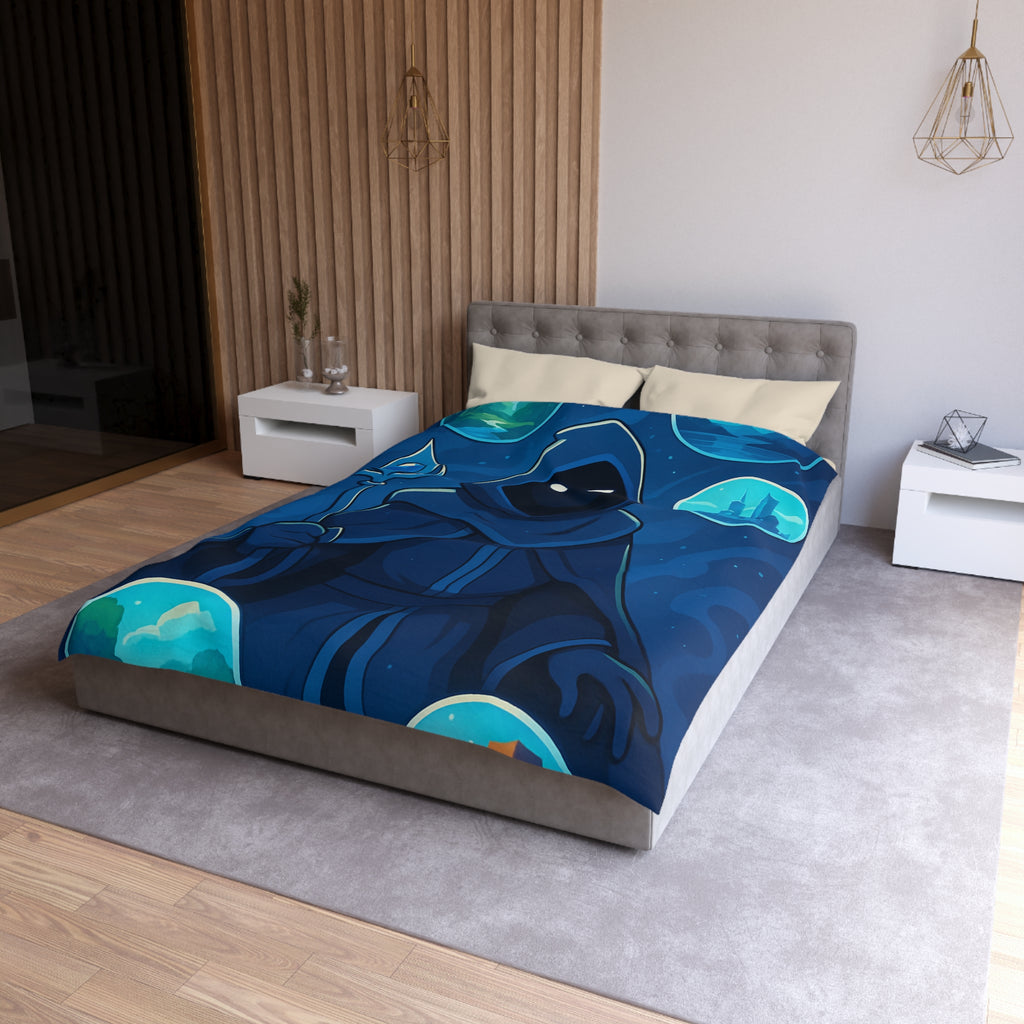 Housse de couette mystique avec sorcier et paysages fantastiques pour chambre à thème magique