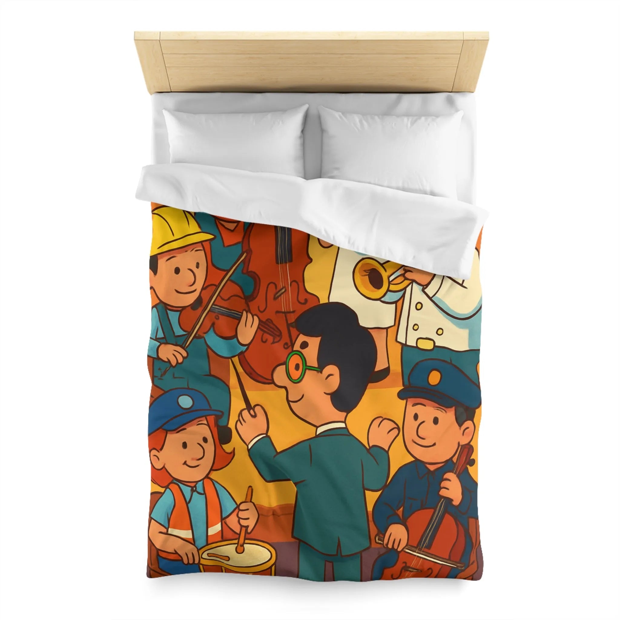 Housse de couette colorée avec illustrations de musiciens habillés en différentes professions