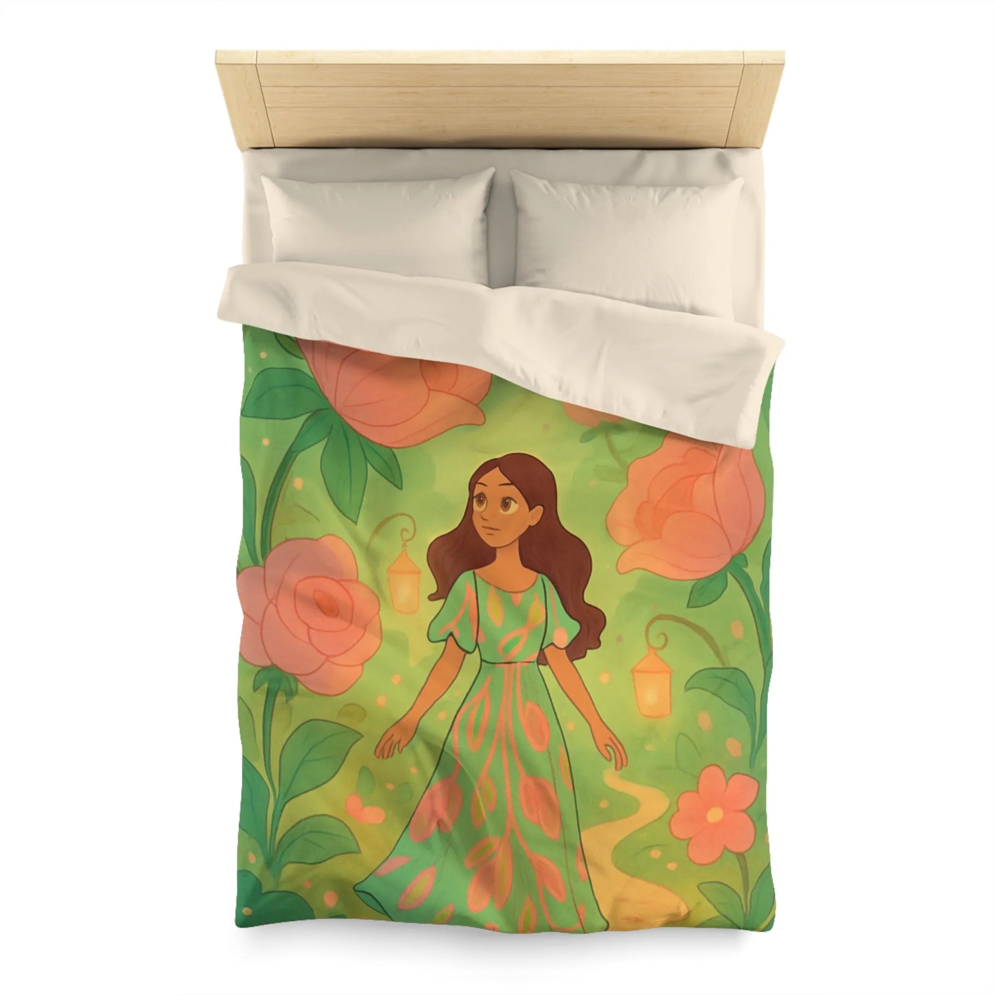 Housse de Couette Féérique avec Fleurs Roses et Papillons pour Chambre Enchantée