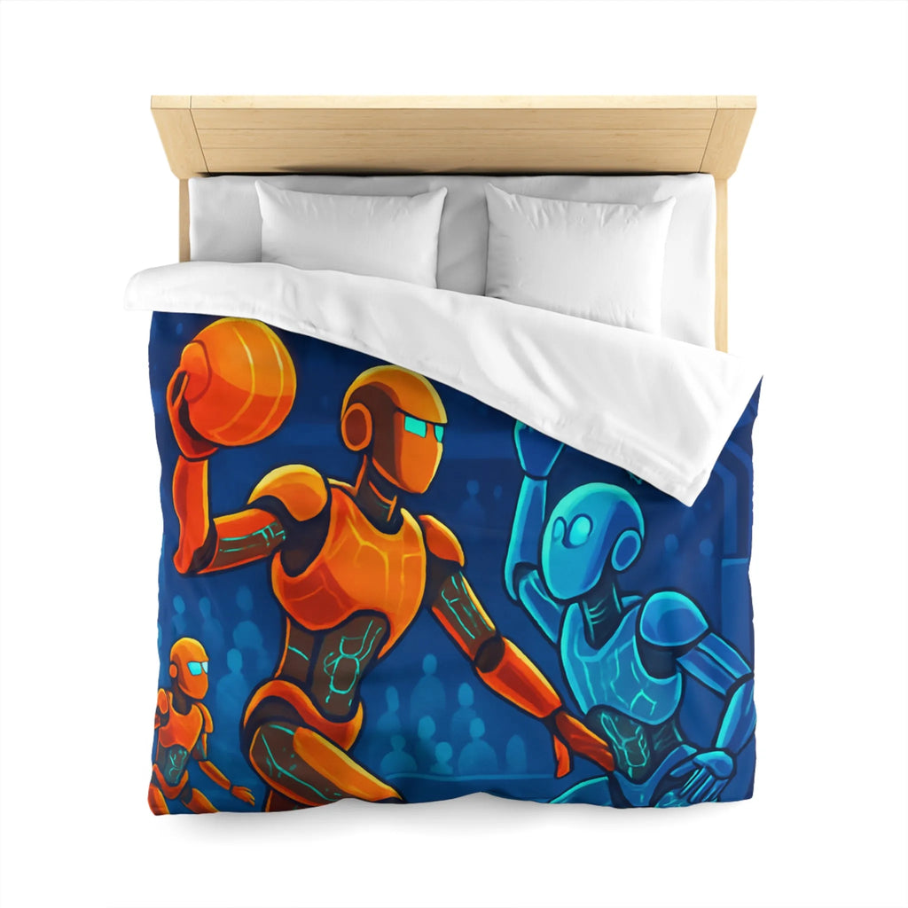 Housse de couette avec motif futuriste de robots jouant au basket sous lumière néon