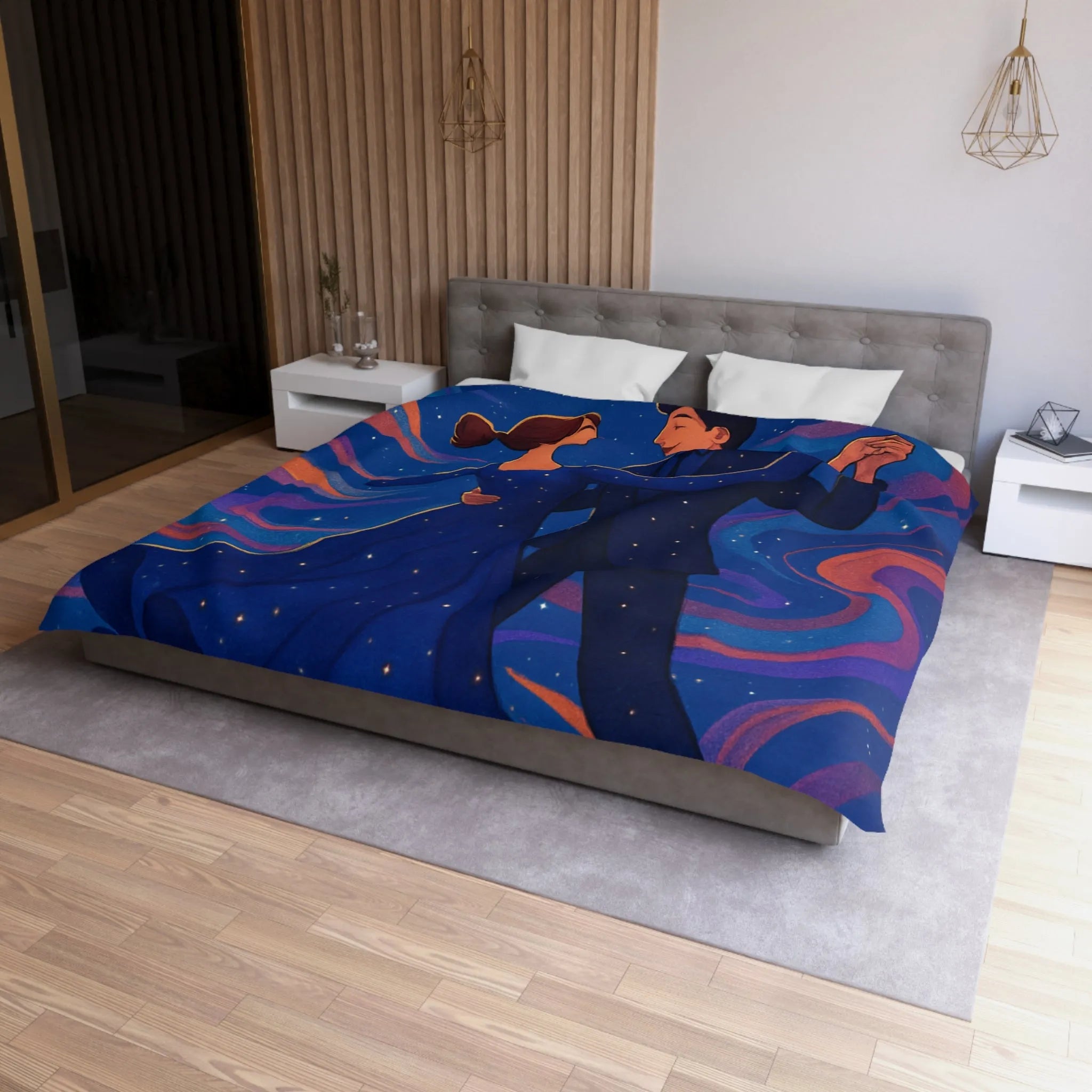 Housse de couette dansante sous la lune avec motif étoilé coloré et romantique