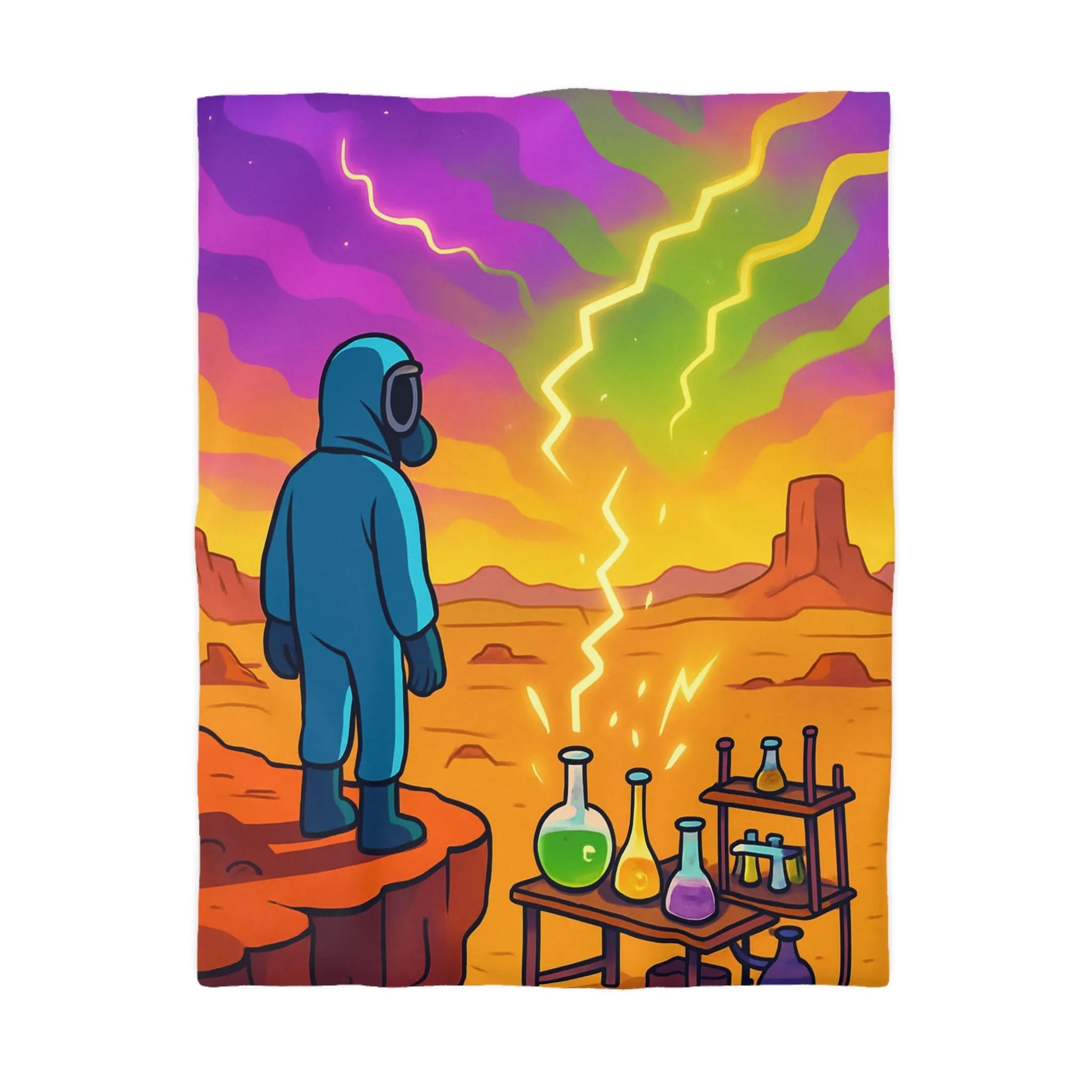 Housse de couette ciel extraterrestre arc-en-ciel avec scientifique et installations chimiques