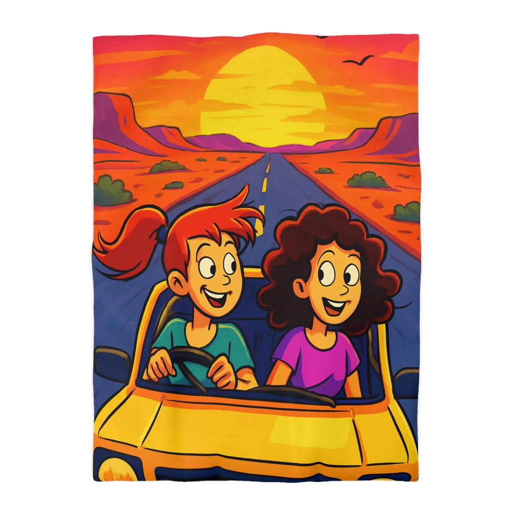 Housse de couette lumineuse pour enfants avec coucher de soleil animé en voiture joyeuse