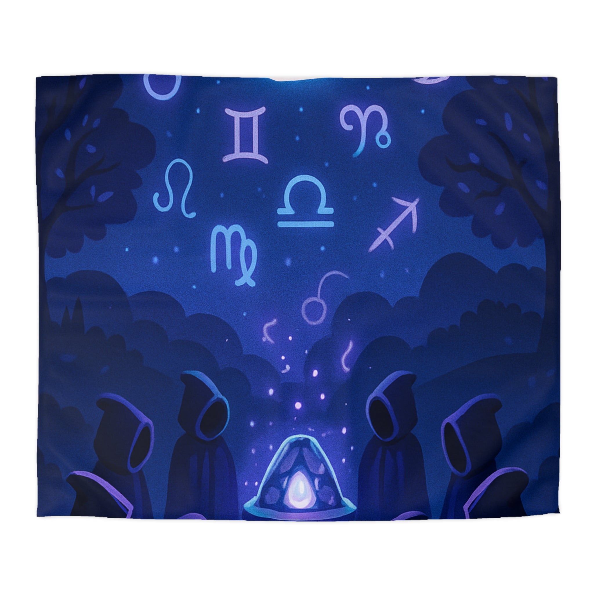 Housse de couette mystique avec symboles zodiacaux et lune pour ambiance ésotérique