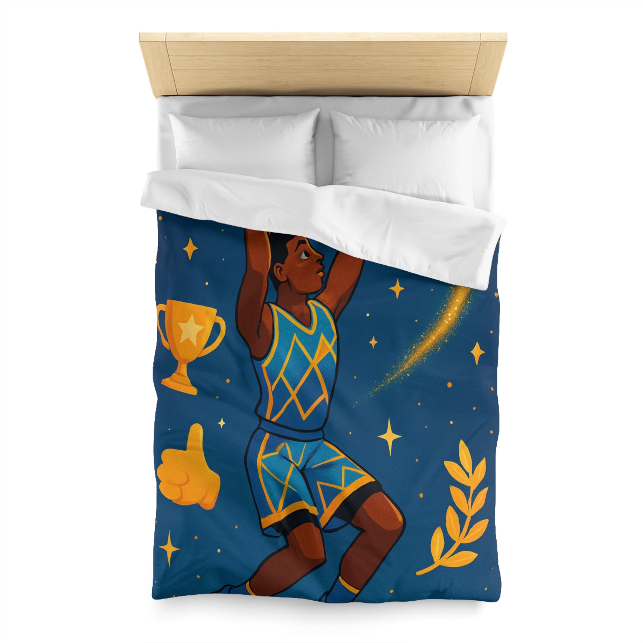 Housse de Couette Thématique Basket avec Étoiles et Trophée pour Fans Sportifs