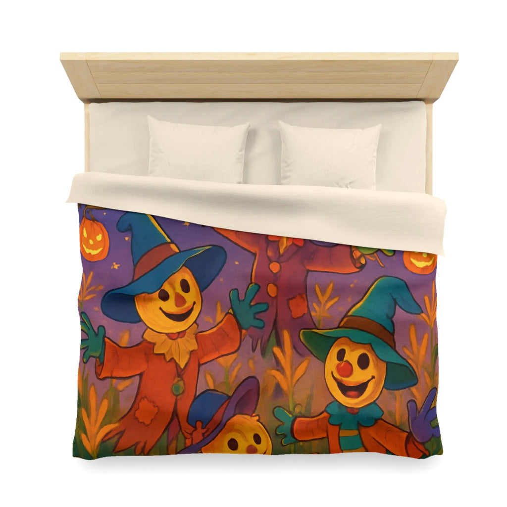 Housse de couette joyeux épouvantails et citrouilles lumineuses pour ambiance festive et colorée