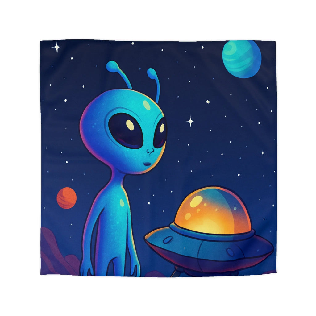 Housse de couette avec motif adorable de petit extraterrestre bleu et soucoupe volante