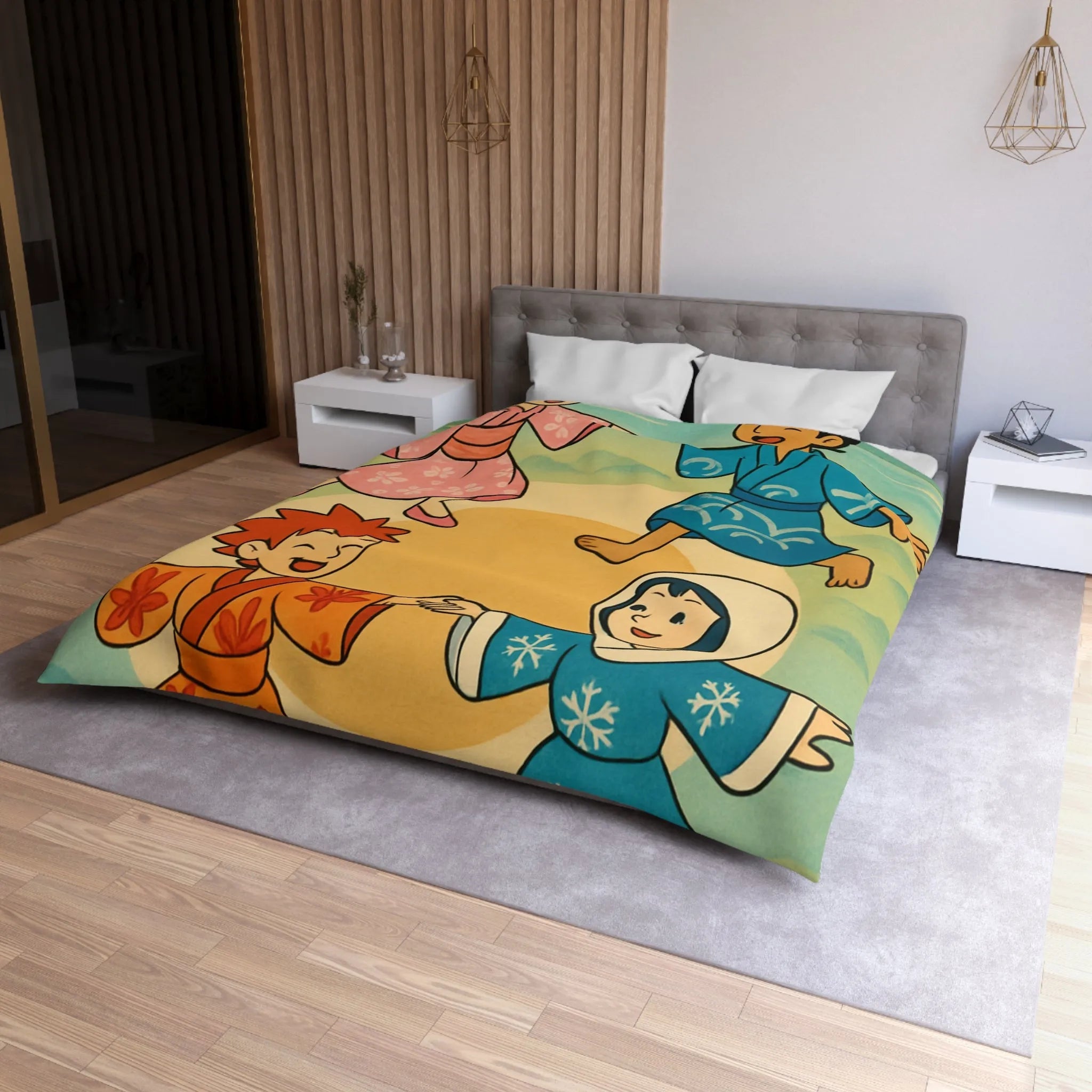 Housse de Couette Microfibre Art Graphique Contemporain Style Décoratif Chambre Tendance