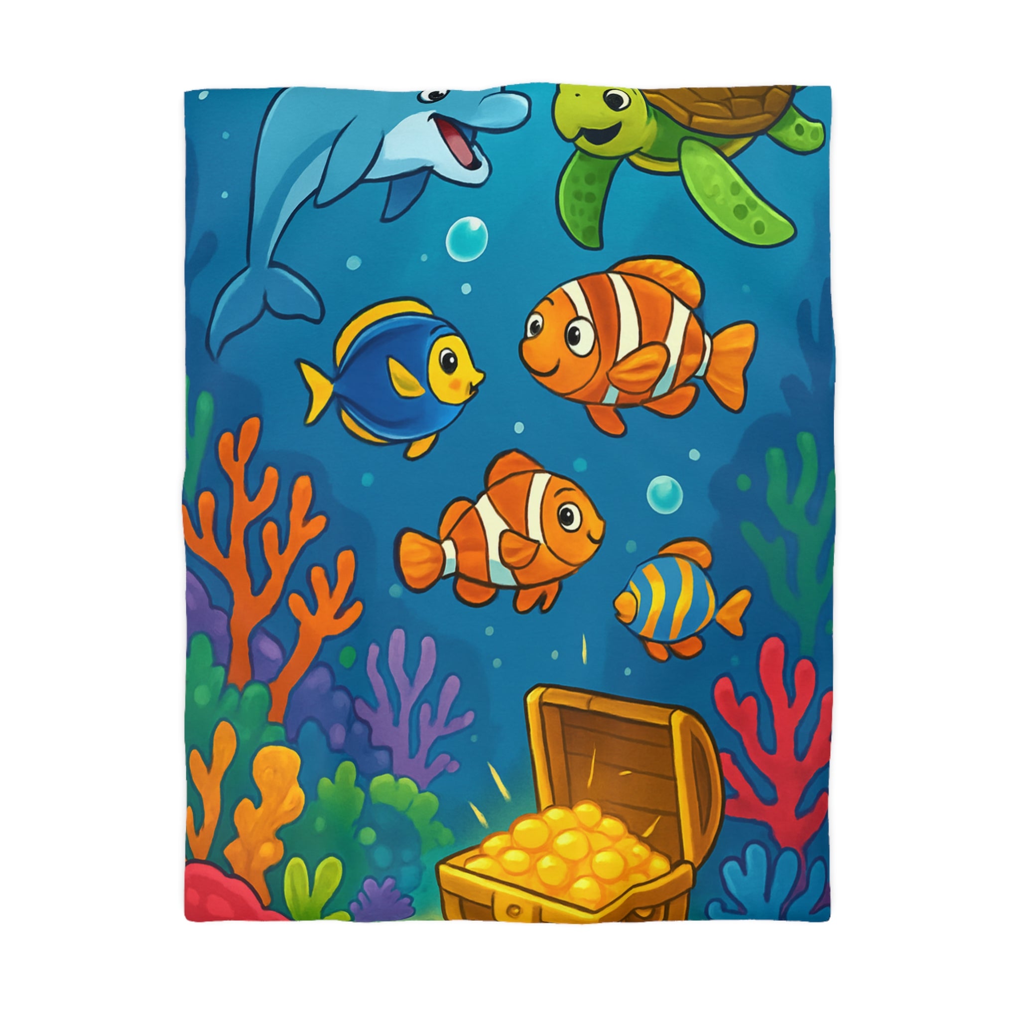 Housse de couette océan coloré avec animaux marins et coffre au trésor
