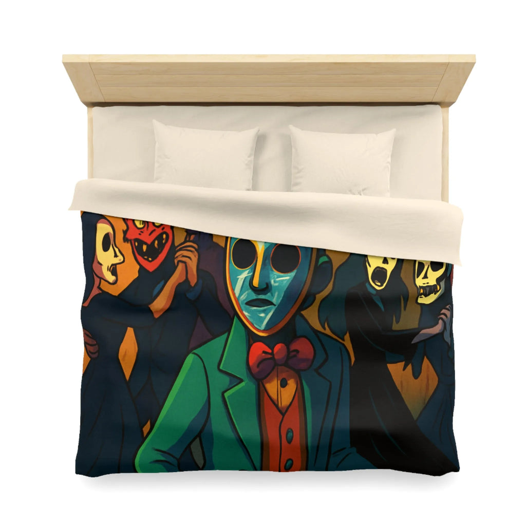 Housse de couette Halloween Bal masqué sombre, masques effrayants, ambiance mystérieuse unique