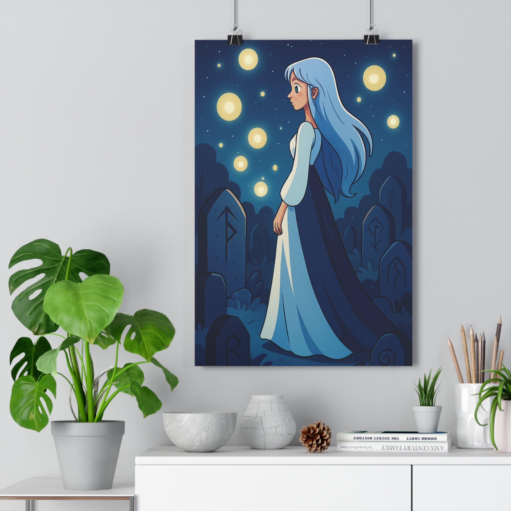 Poster décoratif anime mystique argenté doré cimetière mystérieux chambre magique ambiance unique élégance élégante