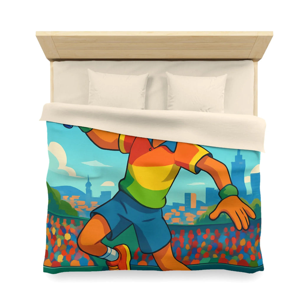 Housse de couette colorée avec joueur de tennis sautant en plein match estival