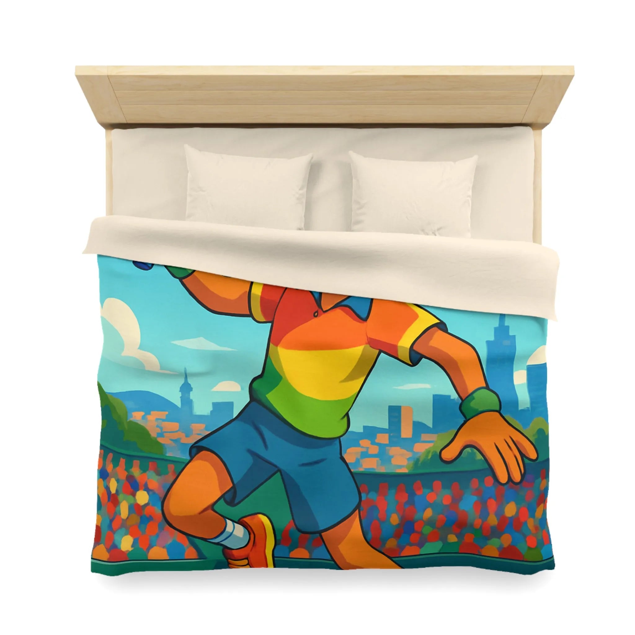 Housse de couette colorée avec joueur de tennis sautant en plein match estival