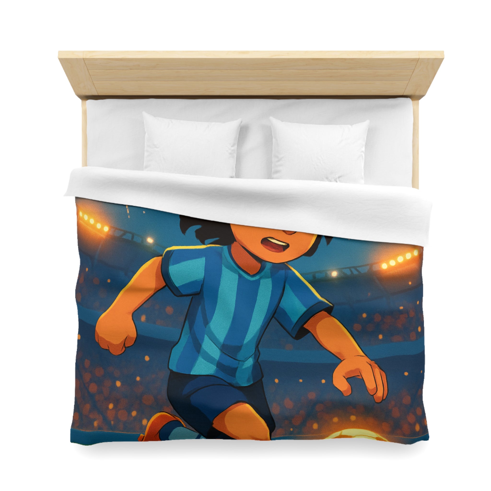 Housse de couette vibrante avec joueur de football animé et feux d'artifice