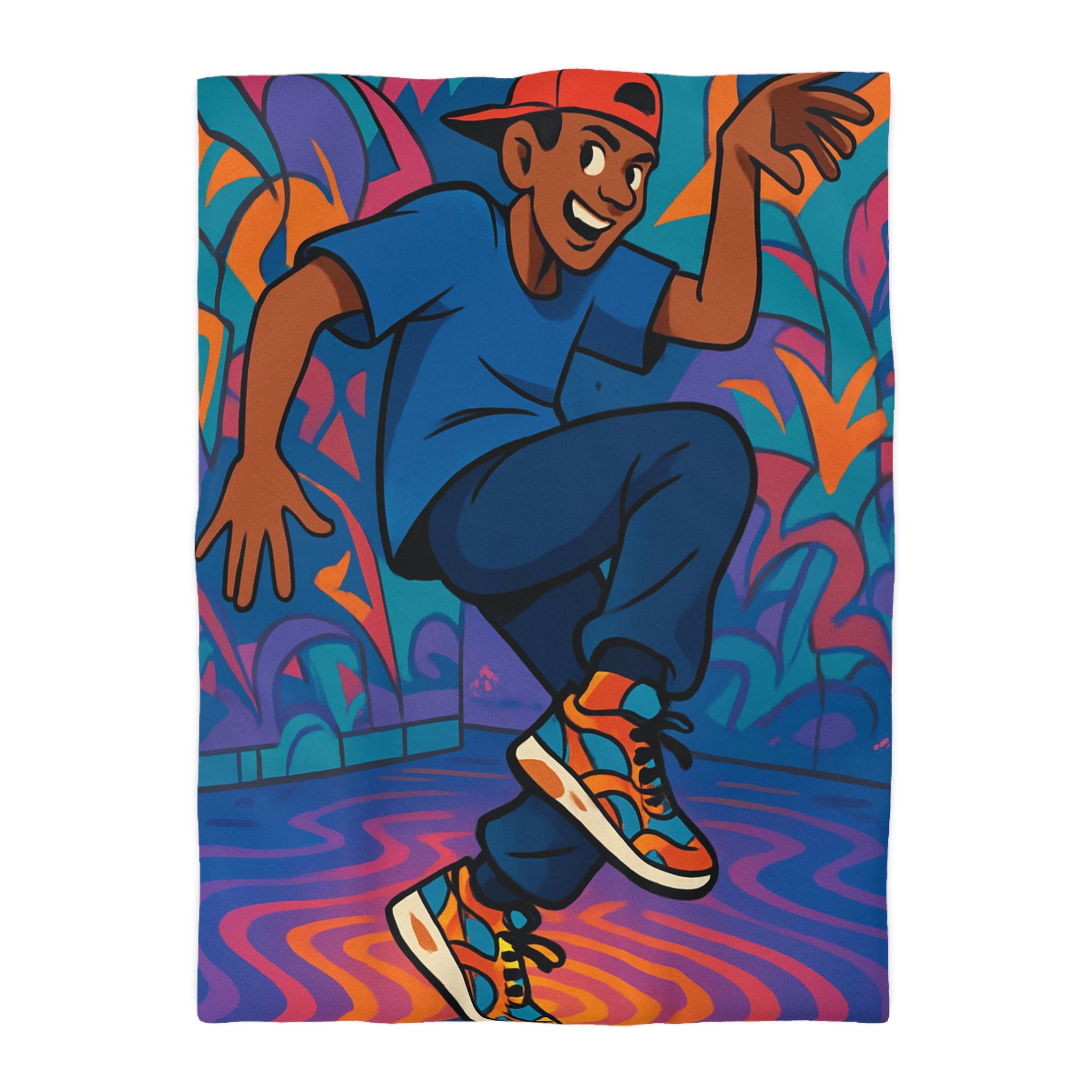 Housse de couette vibrante danseur street art moderne pour chambre adolescente colorée