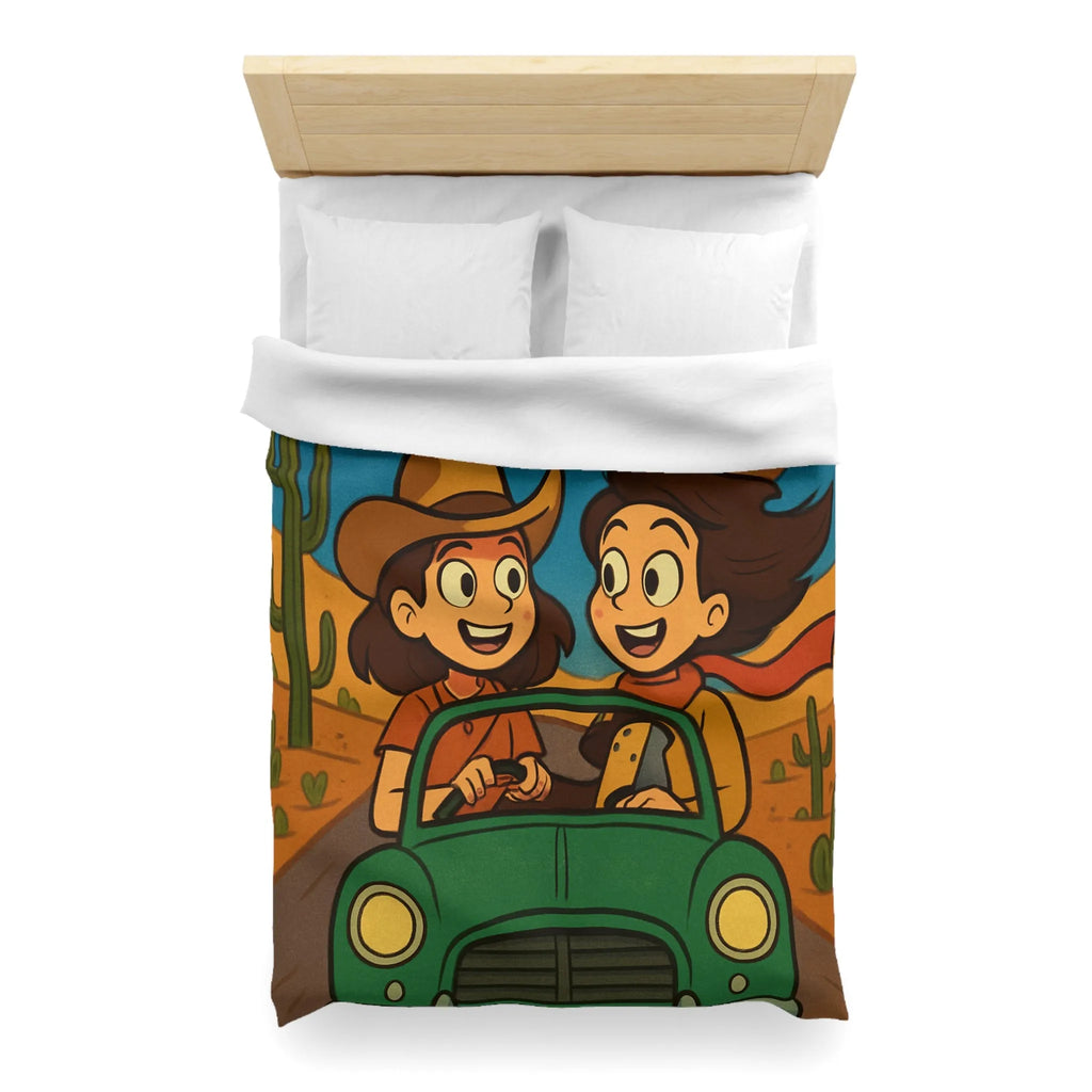 Ensemble Road Trip Enfants Désert Nuit Étoilée Voiture Verte Amusante Illustration Vintage