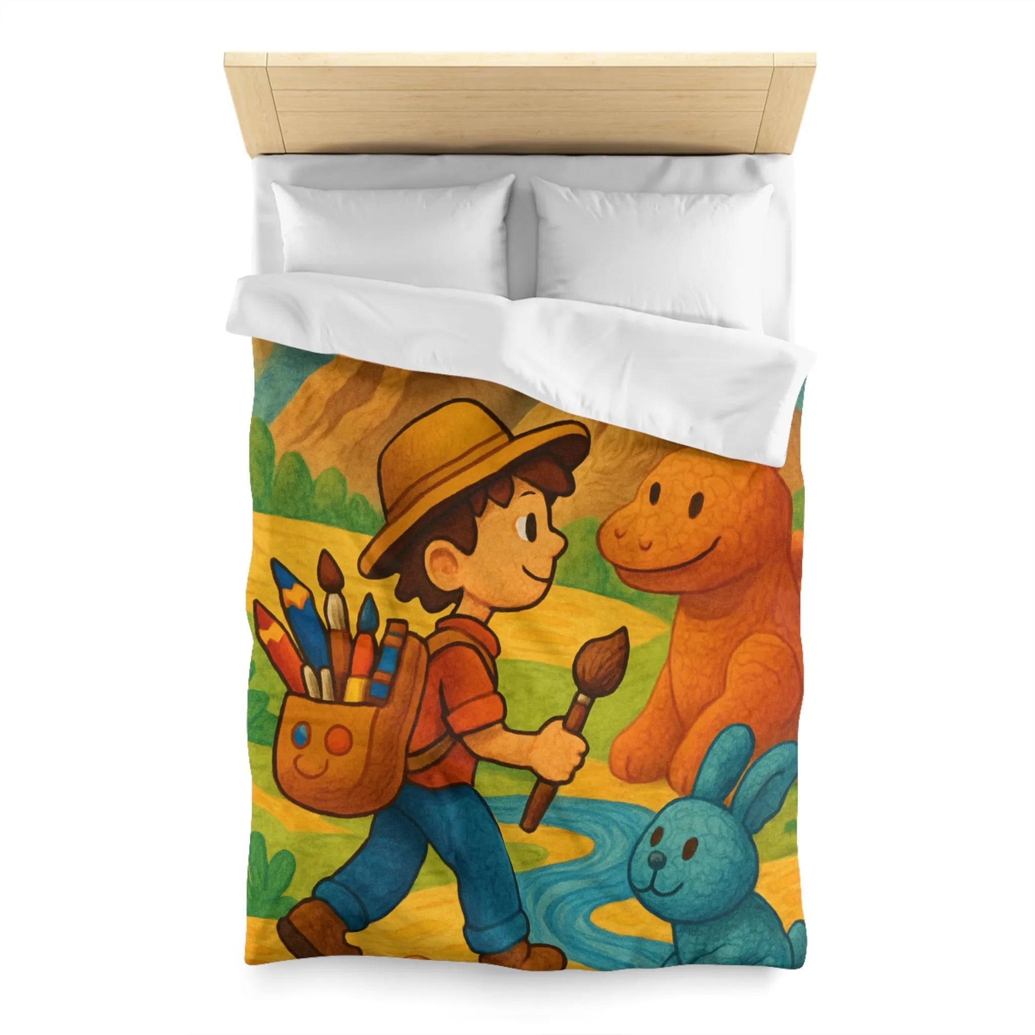 Housse de couette enfant joyeuse avec animaux et paysage coloré en peinture amusante