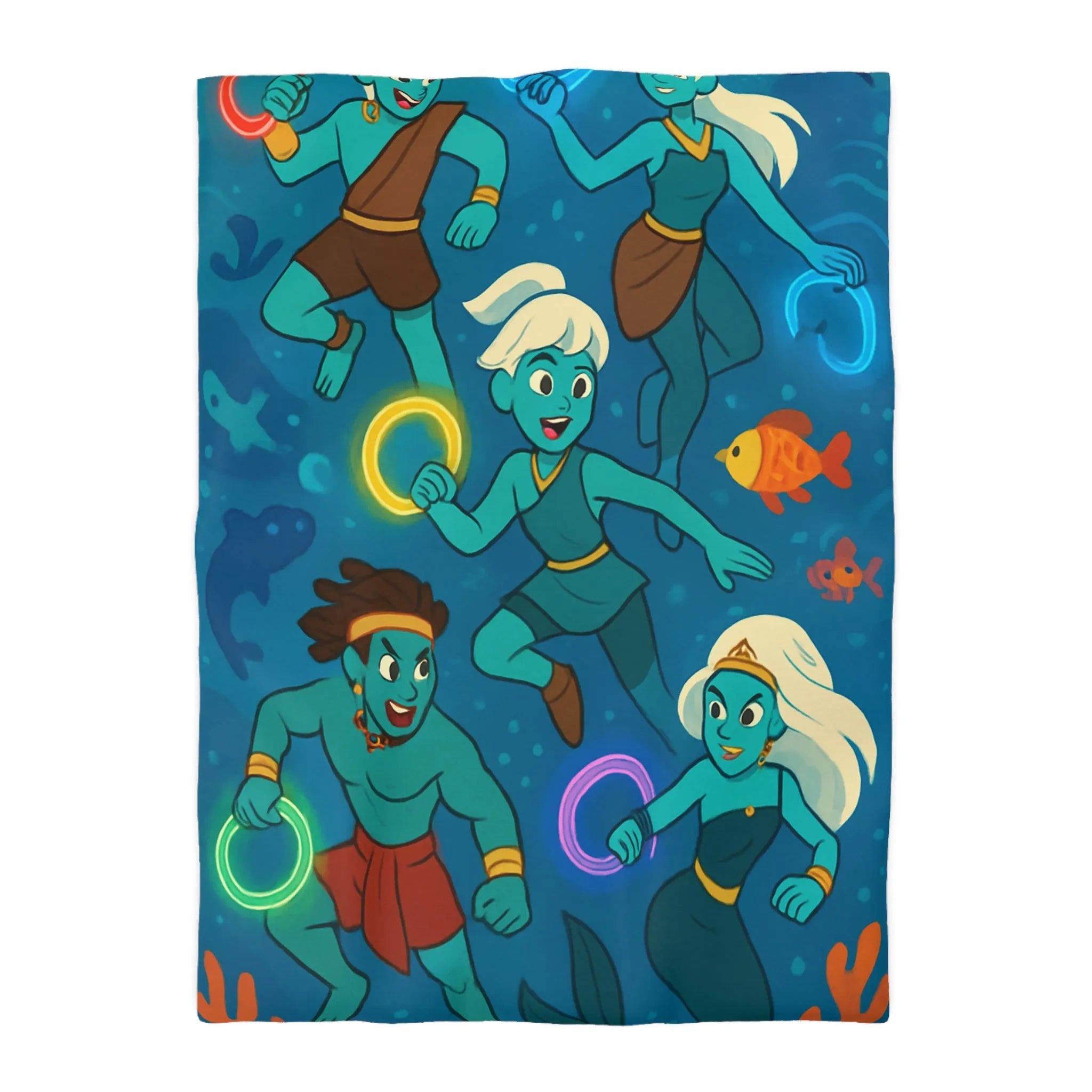Ensemble de sirènes joyeuses aux cercles lumineux sous la mer, Housse de couette élégante