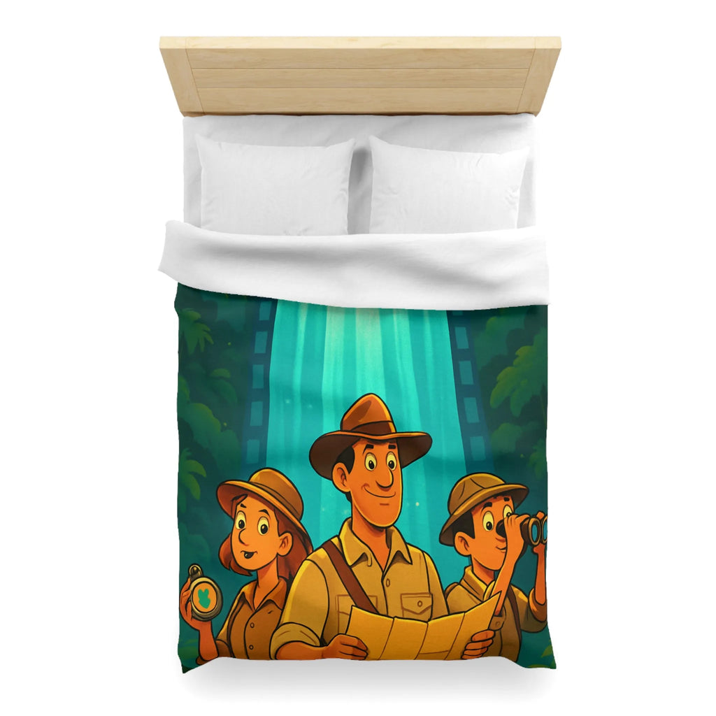Housse de Couette Aventure Jungle Cascade Éclatante Exploration Famille Style Dessin Dessiné
